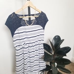 Skies Are Blue Striped Lace Top Keyhole Dress